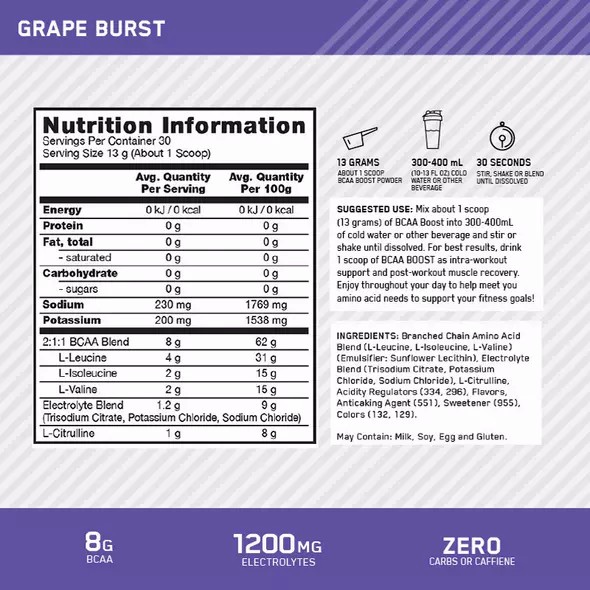 Optimum Nutrition BCAA Boost Grape 30 Serves Colombia | 1579QOCRK