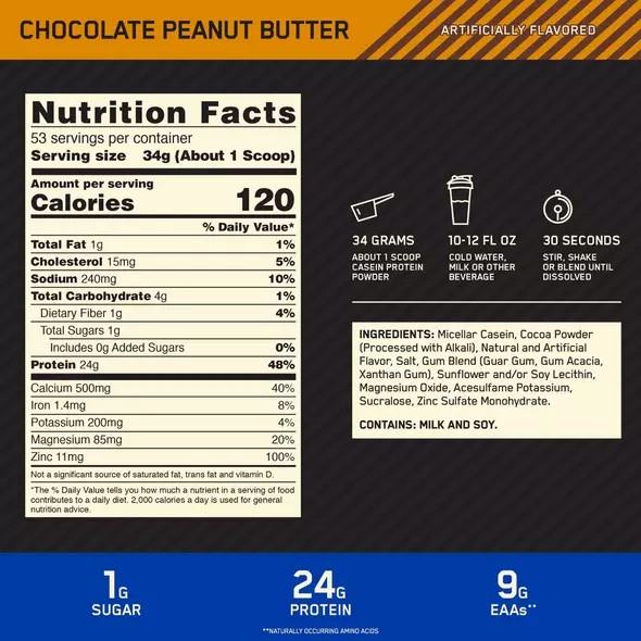 Optimum Nutrition GOLD STANDARD® 100% Casein Chocolate Peanut Butter 4 lb (53 Servings) Colombia | 3620FJLQZ